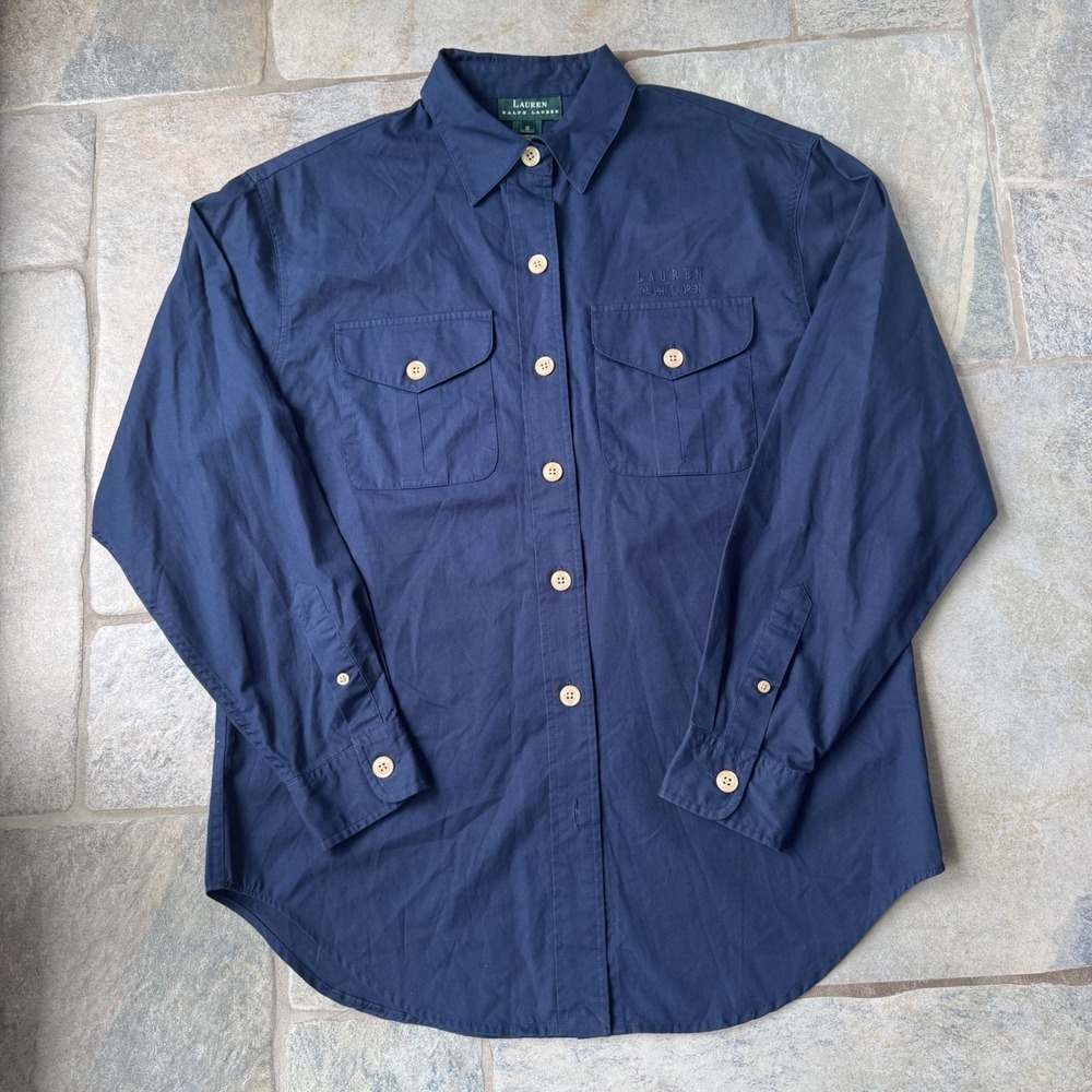 Lauren Ralph Lauren Navy Utility Button Up‎ Shirt Long Sleeve Women's Sz S